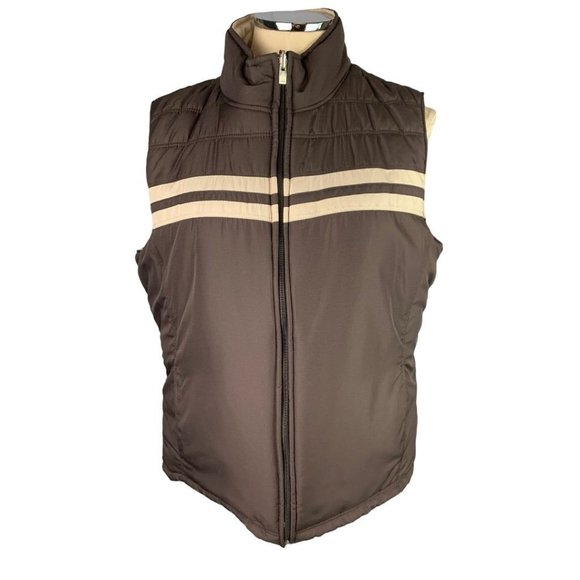Medium Izod Brown Vintage Women's Full Zip Up Reversible Puffer Vest New - Picture 1 of 9